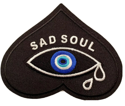 Sad Soul Eye Iron-On/Sew-On Embroidered Black Heart Punk 3.5” Evil Eye Patch