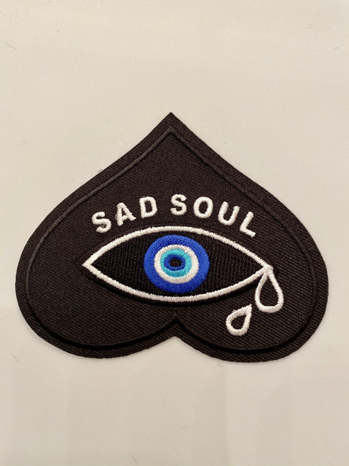 Sad Soul Eye Iron-On/Sew-On Embroidered Black Heart Punk 3.5” Evil Eye Patch